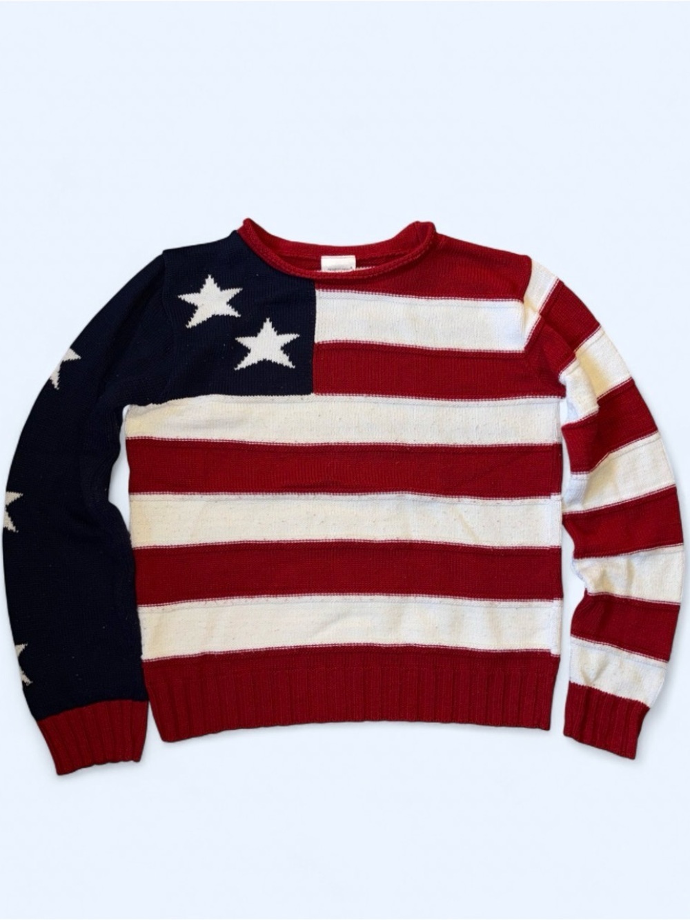 Vintage Knit American Flag Sweater Long Sleeve Small